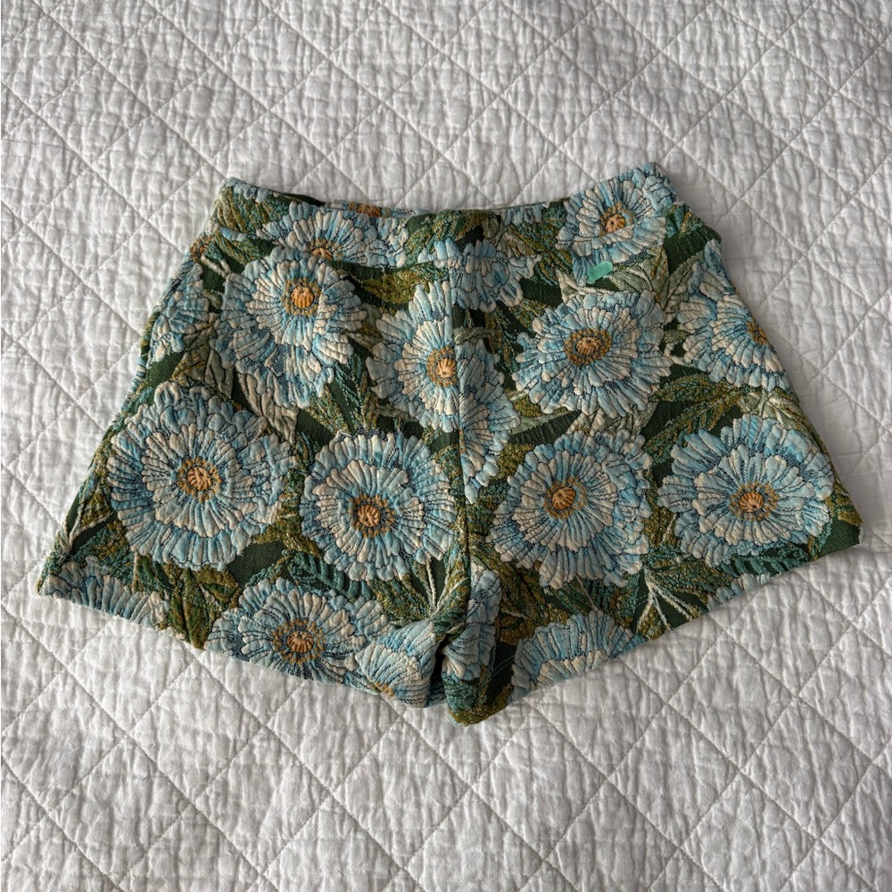 Zara Blue Floral High Waist Women Shorts - Picture 6 of 10